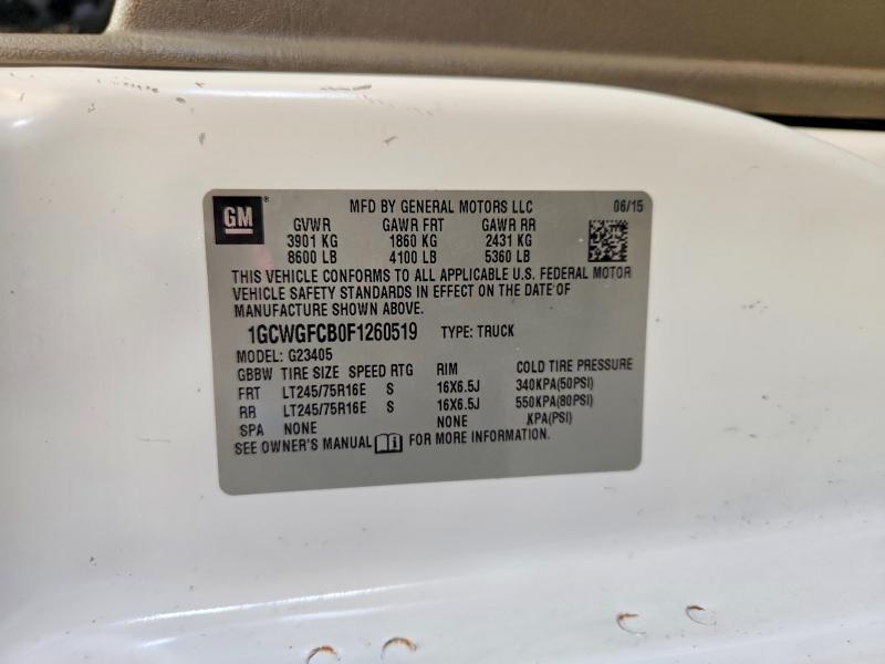 2015 Chevrolet Express G2500 მანქანა იყიდება აუქციონზე, vin: 1GCWGFCB0F1260519, აუქციონის ნომერი: 62478316