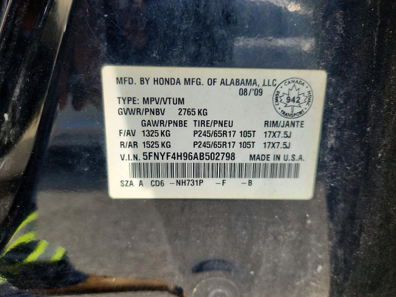 Продаж на аукціоні авто 2010 Honda Pilot, vin: 5FNYF4H96AB502798, номер лоту: 61522576