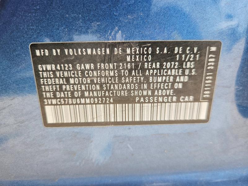 Aukcja sprzedaży 2021 Volkswagen Jetta, vin: 3VWC57BU6MM092724, numer aukcji: 60056526