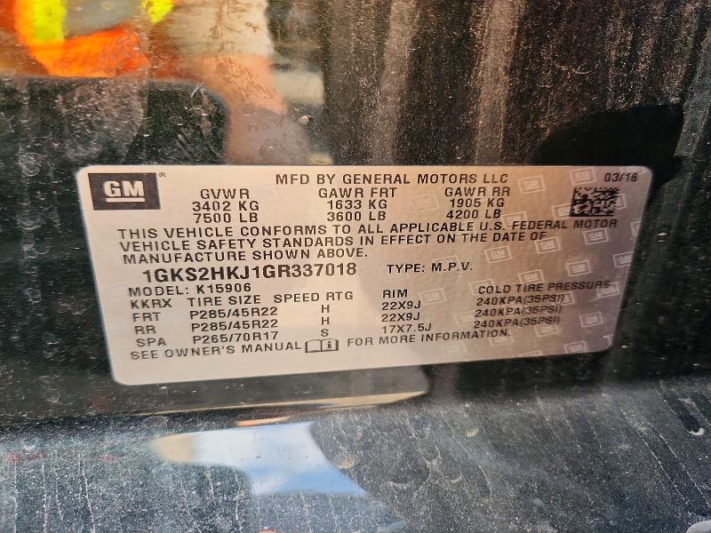 Aukcja sprzedaży 2016 Gmc Yukon Xl, vin: 1GKS2HKJ1GR337018, numer aukcji: 59378486