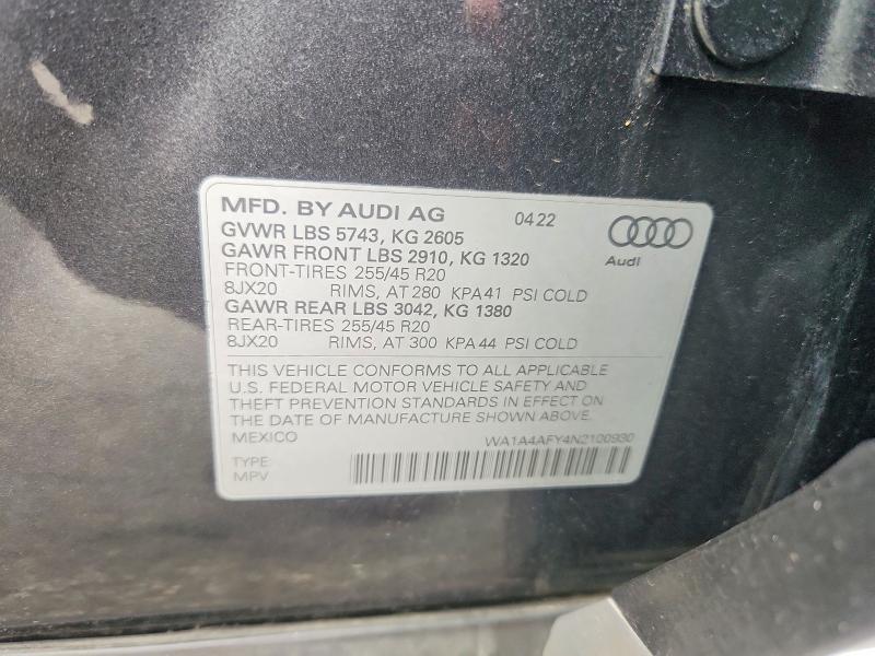 61792456 :رقم المزاد ، WA1A4AFY4N2100930 vin ، 2022 Audi Sq5 مزاد بيع