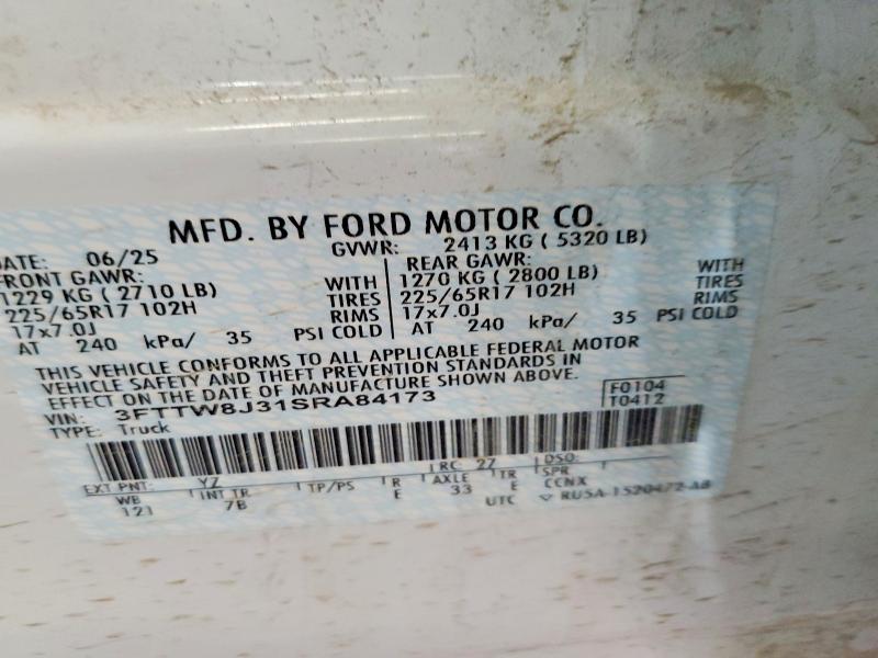 Aukcja sprzedaży 2025 Ford Maverick, vin: 3FTTW8J31SRA84173, numer aukcji: 71099676