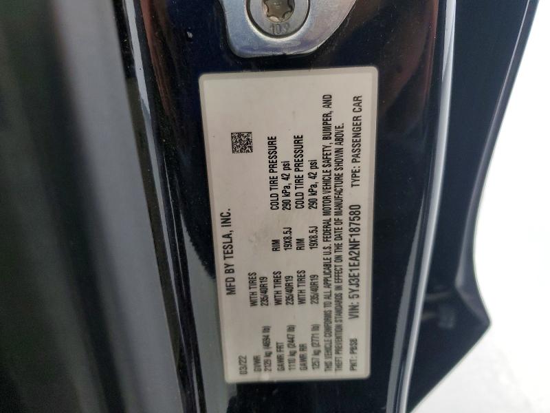 Aukcja sprzedaży 2022 Tesla Model 3, vin: 5YJ3E1EA2NF187580, numer aukcji: 62531436