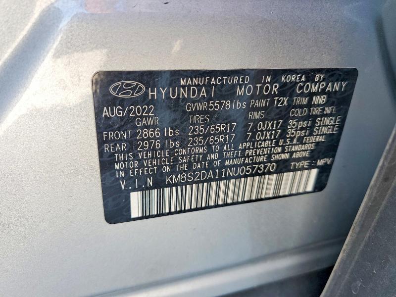 Продажа на аукционе авто 2022 Hyundai Santa Fe, vin: KM8S2DA11NU057370, номер лота: 60328146