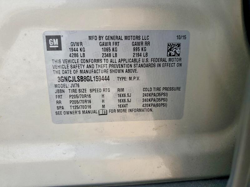 Продаж на аукціоні авто 2016 Chevrolet Trax, vin: 3GNCJLSB8GL159444, номер лоту: 60446316