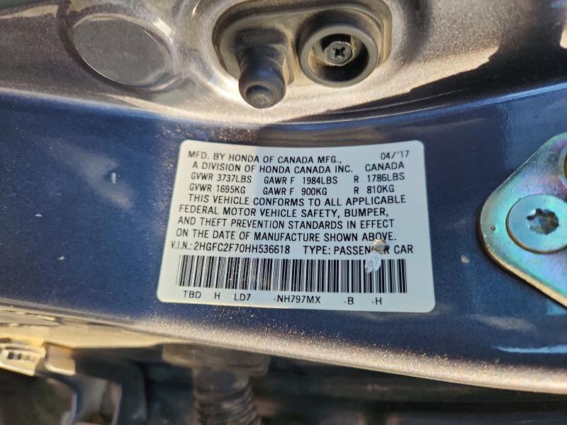 Aukcja sprzedaży 2017 Honda Civic, vin: 2HGFC2F70HH536618, numer aukcji: 63043626
