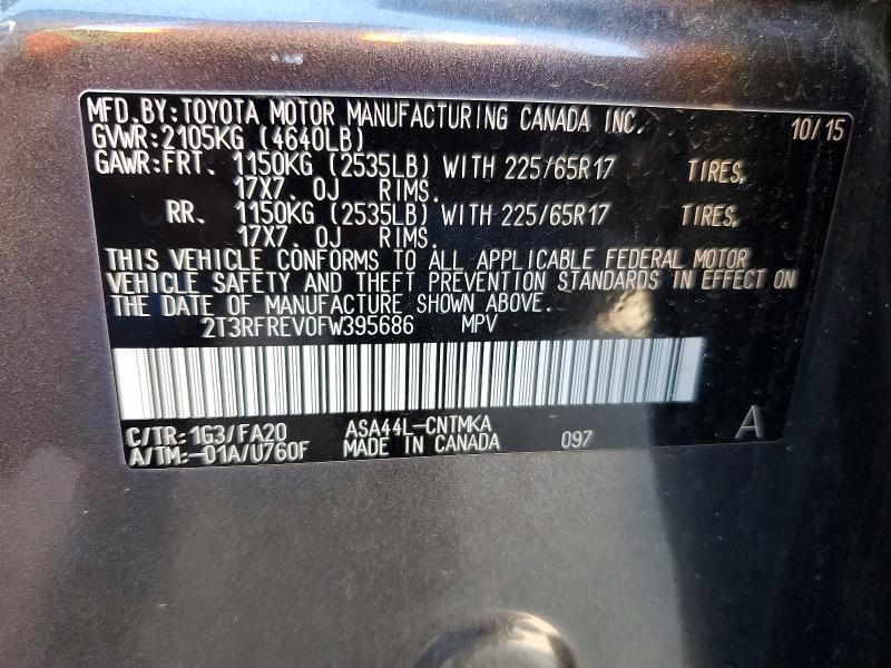 Продаж на аукціоні авто 2015 Toyota Rav4, vin: 2T3RFREV0FW395686, номер лоту: 61580696