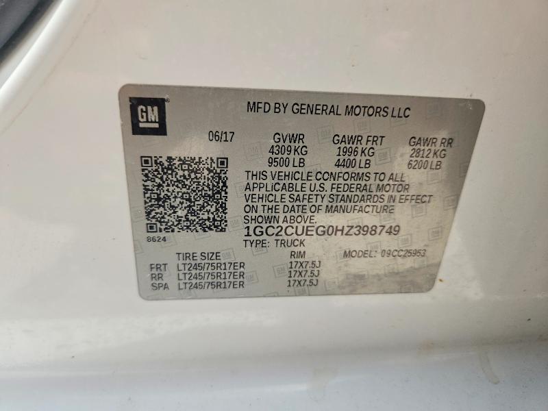 Продажа на аукционе авто 2017 Chevrolet Silverado, vin: 1GC2CUEG0HZ398749, номер лота: 61181406