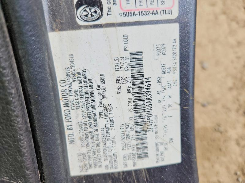 61545096 :رقم المزاد ، 3FAHP0HA6AR384644 vin ، 2010 Ford Fusion مزاد بيع