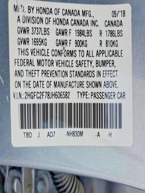 Продажа на аукционе авто 2018 Honda Civic, vin: 2HGFC2F78JH606582, номер лота: 60295126
