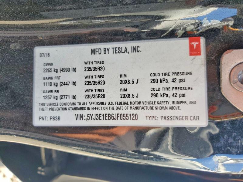 62893216 :رقم المزاد ، 5YJ3E1EB6JF055120 vin ، 2018 Tesla Model 3 مزاد بيع