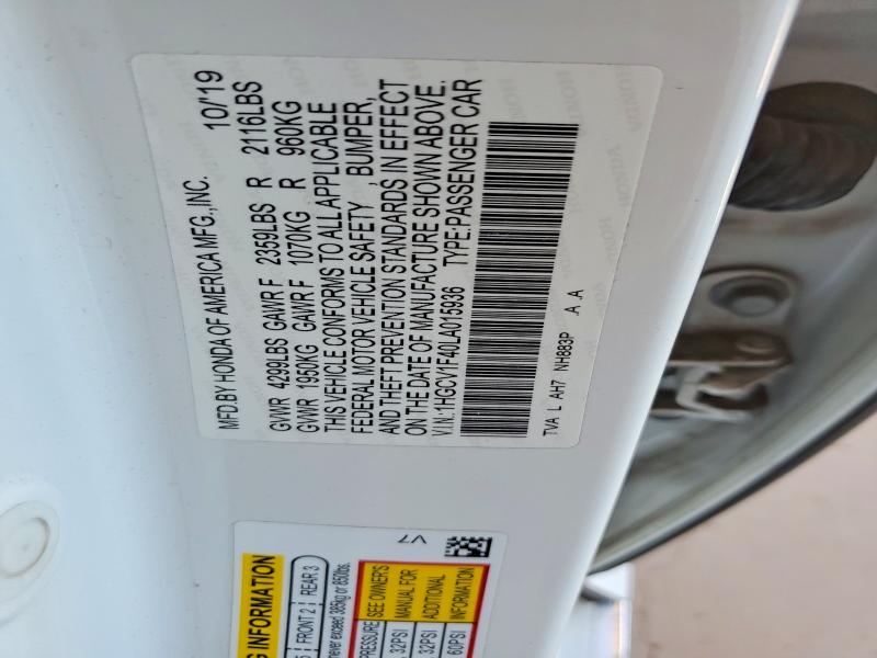 Продажа на аукционе авто 2020 Honda Accord, vin: 1HGCV1F40LA015936, номер лота: 59758246