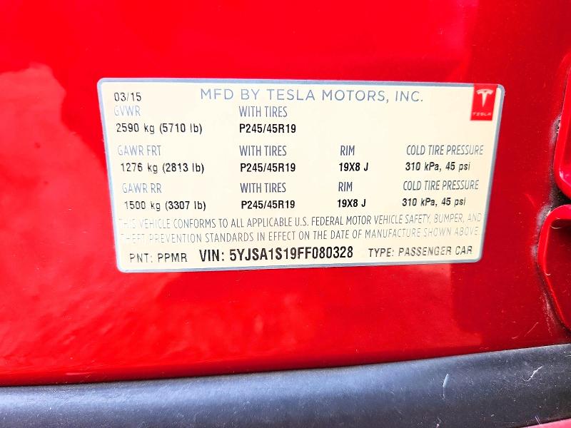 2015 Tesla Model S მანქანა იყიდება აუქციონზე, vin: 5YJSA1S19FF080328, აუქციონის ნომერი: 59797226