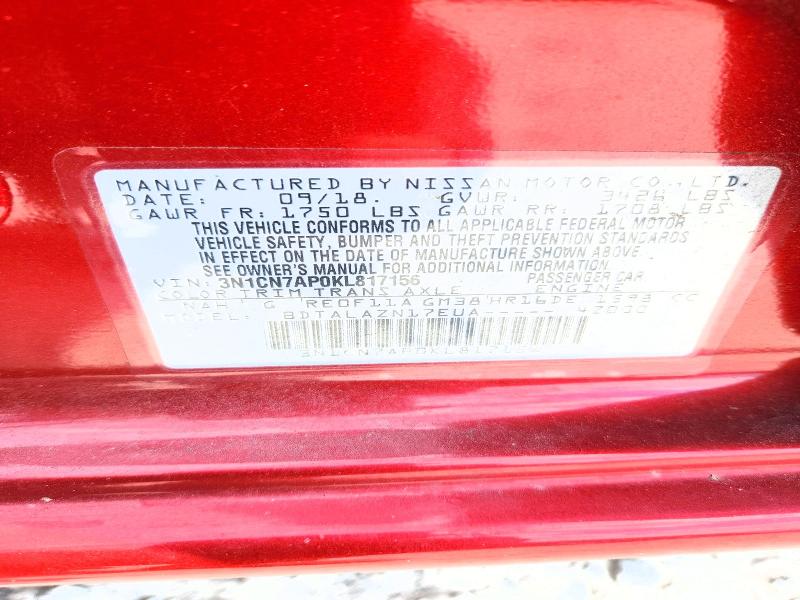 Aukcja sprzedaży 2019 Nissan Versa, vin: 3N1CN7AP0KL817156, numer aukcji: 60563526