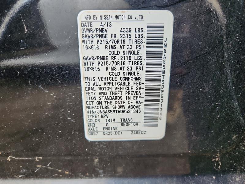 Продаж на аукціоні авто 2013 Nissan Rogue, vin: JN8AS5MT5DW531346, номер лоту: 61997876