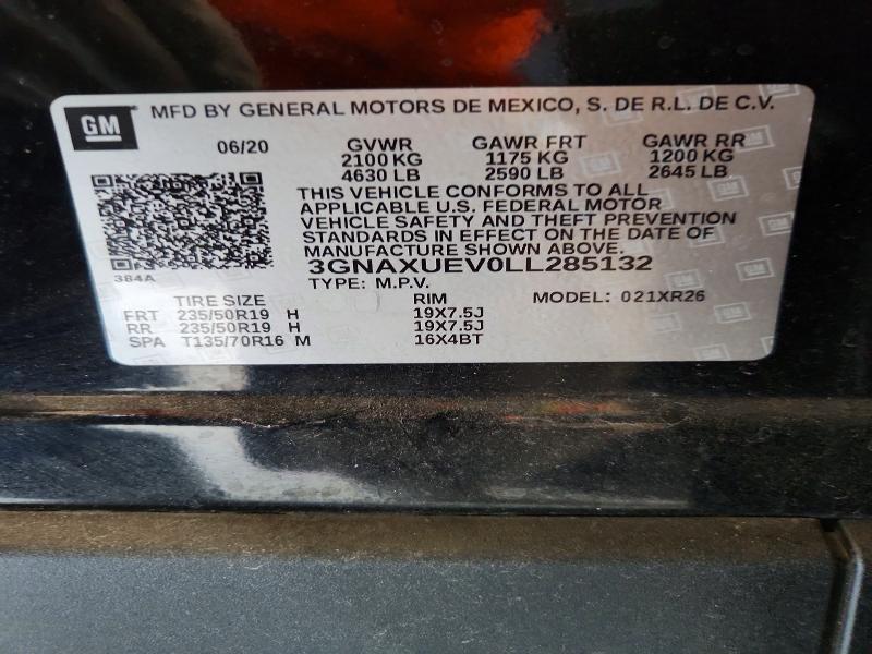 62214656 :رقم المزاد ، 3GNAXUEV0LL285132 vin ، 2020 Chevrolet Equinox مزاد بيع