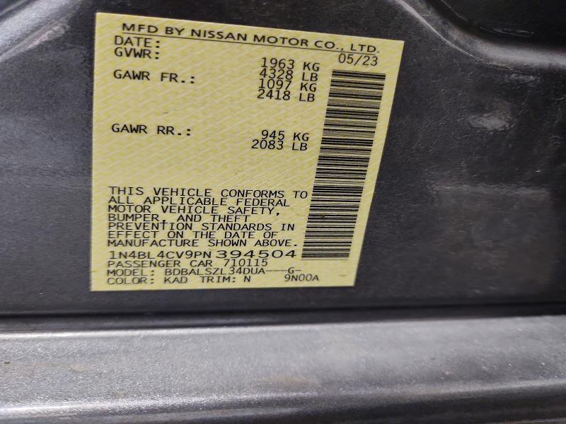 2023 Nissan Altima მანქანა იყიდება აუქციონზე, vin: 1N4BL4CV9PN394504, აუქციონის ნომერი: 61336176