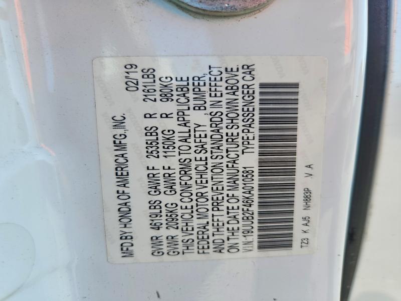 61571546 :رقم المزاد ، 19UUB2F46KA010581 vin ، 2019 Acura Tlx مزاد بيع
