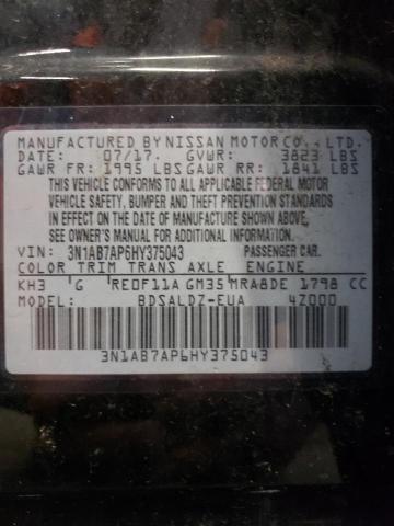 2017 Nissan Sentra S მანქანა იყიდება აუქციონზე, vin: 3N1AB7AP6HY375043, აუქციონის ნომერი: 66707113