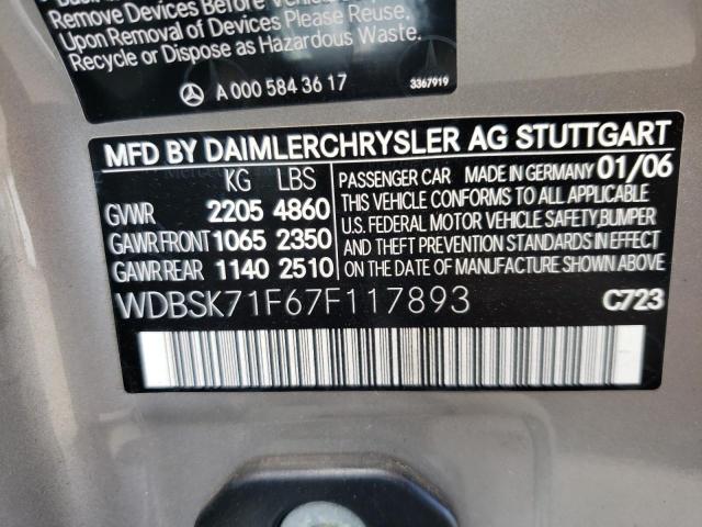 Aukcja sprzedaży 2007 Mercedes-benz Sl 550, vin: WDBSK71F67F117893, numer aukcji: 62858913