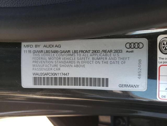 2016 Audi A7 Prestige მანქანა იყიდება აუქციონზე, vin: WAU2GAFC3GN117447, აუქციონის ნომერი: 66294913