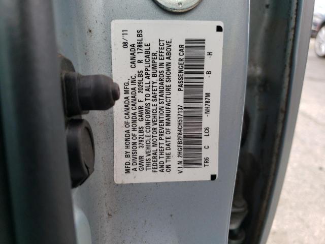 Aukcja sprzedaży 2012 Honda Civic Ex, vin: 2HGFB2F84CH517137, numer aukcji: 62576743
