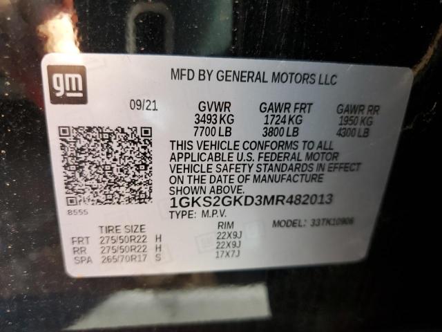63938583 :رقم المزاد ، 1GKS2GKD3MR482013 vin ، 2021 Gmc Yukon Xl K1500 Slt مزاد بيع