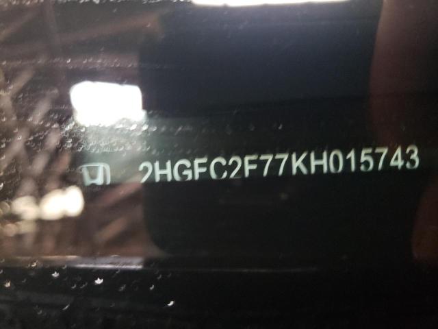 Продаж на аукціоні авто 2019 Honda Civic, vin: 2HGFC2F77KH015743, номер лоту: 63928193