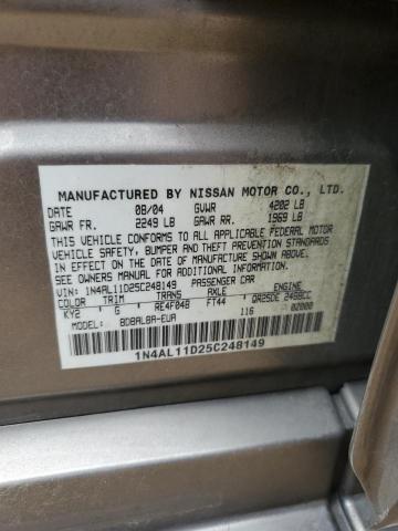 2005 Nissan Altima S მანქანა იყიდება აუქციონზე, vin: 1N4AL11D25C248149, აუქციონის ნომერი: 63063063