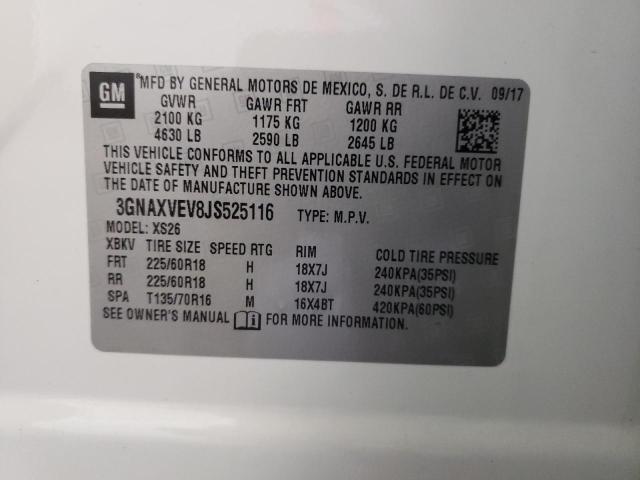 Aukcja sprzedaży 2018 Chevrolet Equinox Premier, vin: 3GNAXVEV8JS525116, numer aukcji: 63698923