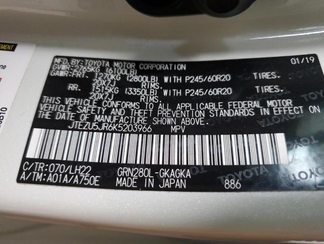 66078523 :رقم المزاد ، JTEZU5JR6K5203966 vin ، 2019 Toyota 4runner Sr5 مزاد بيع