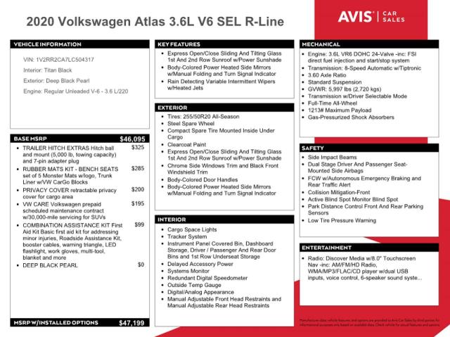 2020 Volkswagen Atlas Sel R-line მანქანა იყიდება აუქციონზე, vin: 1V2RR2CA7LC504317, აუქციონის ნომერი: 64684293