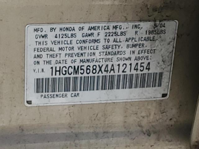 Auction sale of the 2004 Honda Accord Ex, vin: 1HGCM568X4A121454, lot number: 65210093