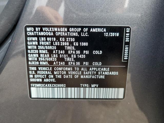 Продажа на аукционе авто 2019 Volkswagen Atlas Sel, vin: 1V2MR2CAXKC526952, номер лота: 64743793