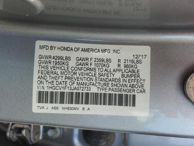 64219733 :رقم المزاد ، 1HGCV1F13JA072733 vin ، 2018 Honda Accord Lx مزاد بيع