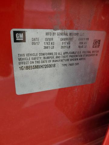 2017 Chevrolet Cruze Lt მანქანა იყიდება აუქციონზე, vin: 1G1BE5SMXH7260618, აუქციონის ნომერი: 60642493