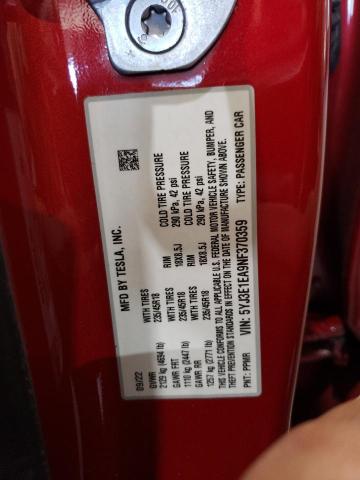 62407503 :رقم المزاد ، 5YJ3E1EA9NF370359 vin ، 2022 Tesla Model 3 مزاد بيع