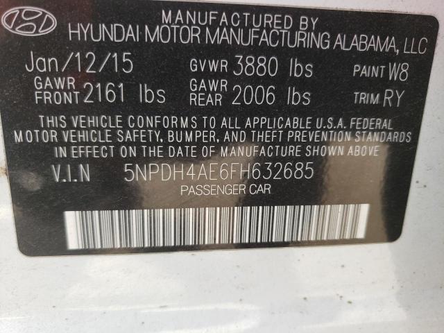 2015 Hyundai Elantra Se მანქანა იყიდება აუქციონზე, vin: 5NPDH4AE6FH632685, აუქციონის ნომერი: 65628803
