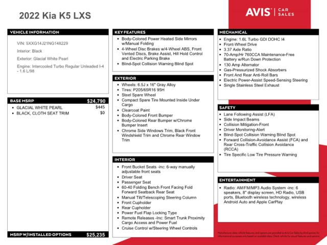 Aukcja sprzedaży 2022 Kia K5 Lxs, vin: 5XXG14J21NG148229, numer aukcji: 61009763