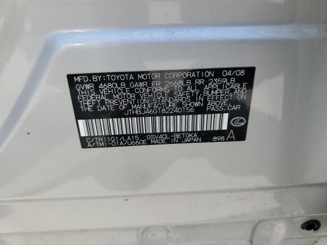 Aukcja sprzedaży 2008 Lexus Es 350, vin: JTHBJ46G182240156, numer aukcji: 62813473