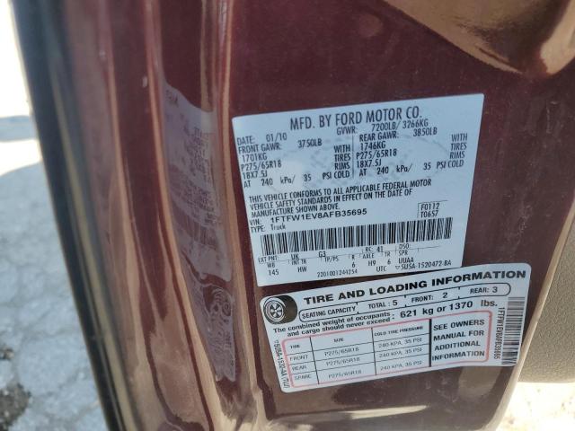 2010 Ford F150 Supercrew მანქანა იყიდება აუქციონზე, vin: 1FTFW1EV8AFB35695, აუქციონის ნომერი: 65766393