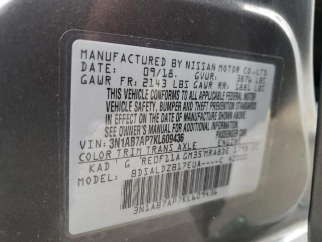2019 Nissan Sentra S მანქანა იყიდება აუქციონზე, vin: 3N1AB7AP7KL609436, აუქციონის ნომერი: 63230683