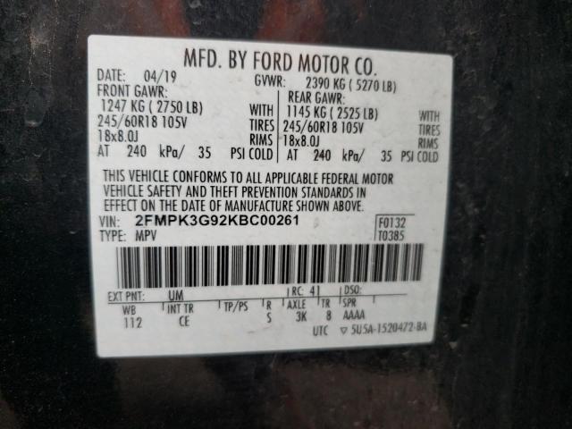 2019 Ford Edge Se მანქანა იყიდება აუქციონზე, vin: 2FMPK3G92KBC00261, აუქციონის ნომერი: 63567643