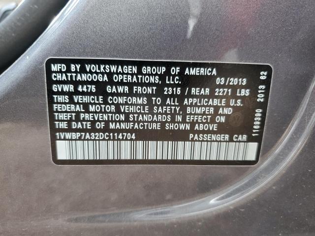 62484573 :رقم المزاد ، 1VWBP7A32DC114704 vin ، 2013 Volkswagen Passat Se مزاد بيع