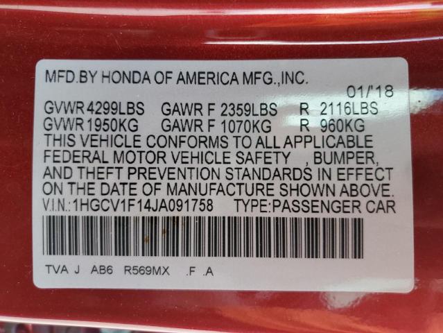 Aukcja sprzedaży 2018 Honda Accord Lx, vin: 1HGCV1F14JA091758, numer aukcji: 63759853