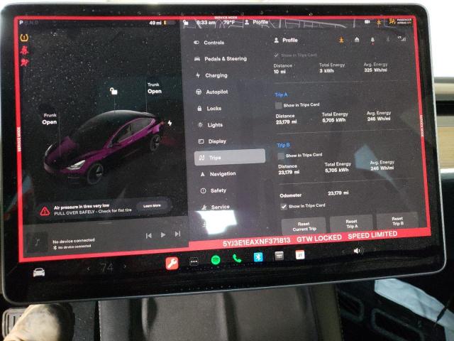 2022 Tesla Model 3 მანქანა იყიდება აუქციონზე, vin: 5YJ3E1EAXNF371813, აუქციონის ნომერი: 64261263