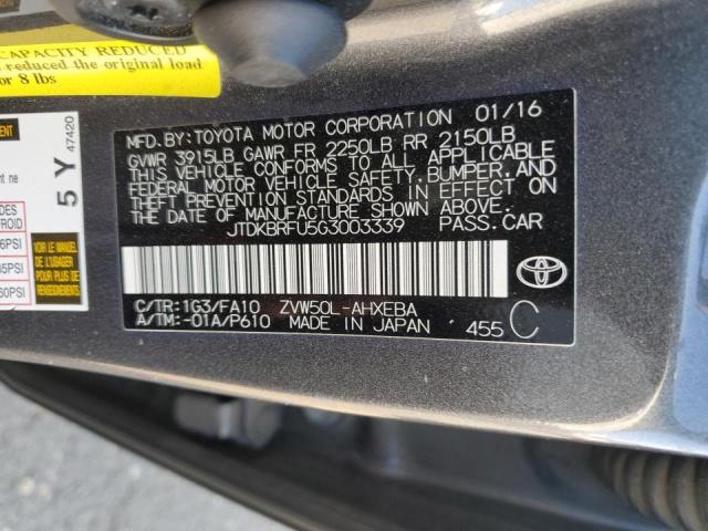 Aukcja sprzedaży 2016 Toyota Prius, vin: JTDKBRFU5G3003339, numer aukcji: 61791793