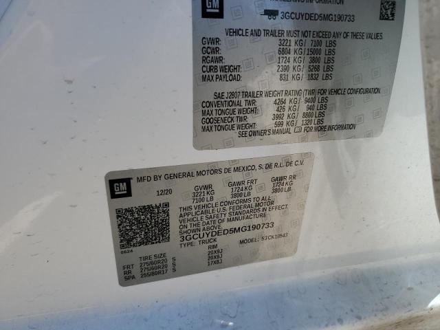 Продажа на аукционе авто 2021 Chevrolet Silverado K1500 Lt, vin: 3GCUYDED5MG190733, номер лота: 62058983