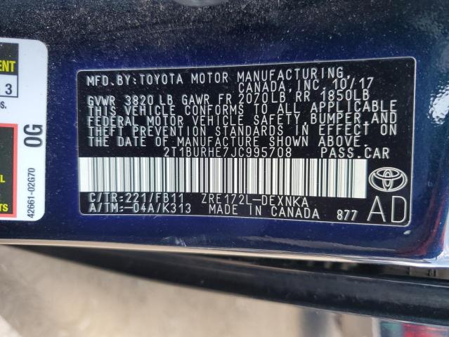 Продаж на аукціоні авто 2018 Toyota Corolla L, vin: 2T1BURHE7JC995708, номер лоту: 65250773