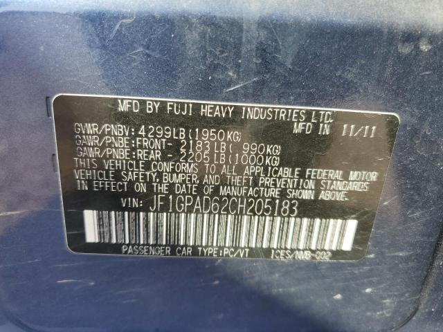 Aukcja sprzedaży 2012 Subaru Impreza Premium, vin: JF1GPAD62CH205183, numer aukcji: 63955853